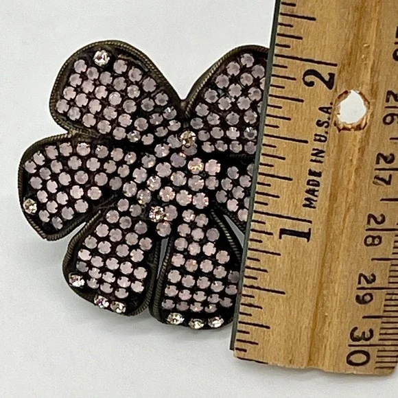 Sorrelli Flower Cocktail Ring Brass Pink Swarovski Crystals 2015 $200 MSRP Rare! - Picture 6 of 7